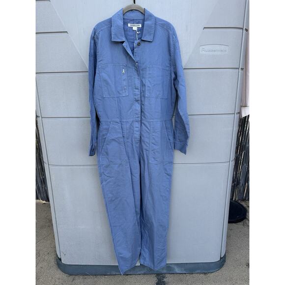 OUTERKNOWN Station Jumpsuit Womens Large Blue Long Sleeve One Piece Linen NEW - Picture 5 of 16